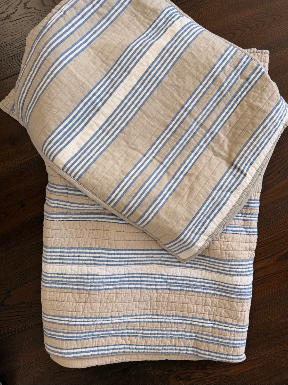 Striped Cotton twin quilt & Sham in Beige and Blue